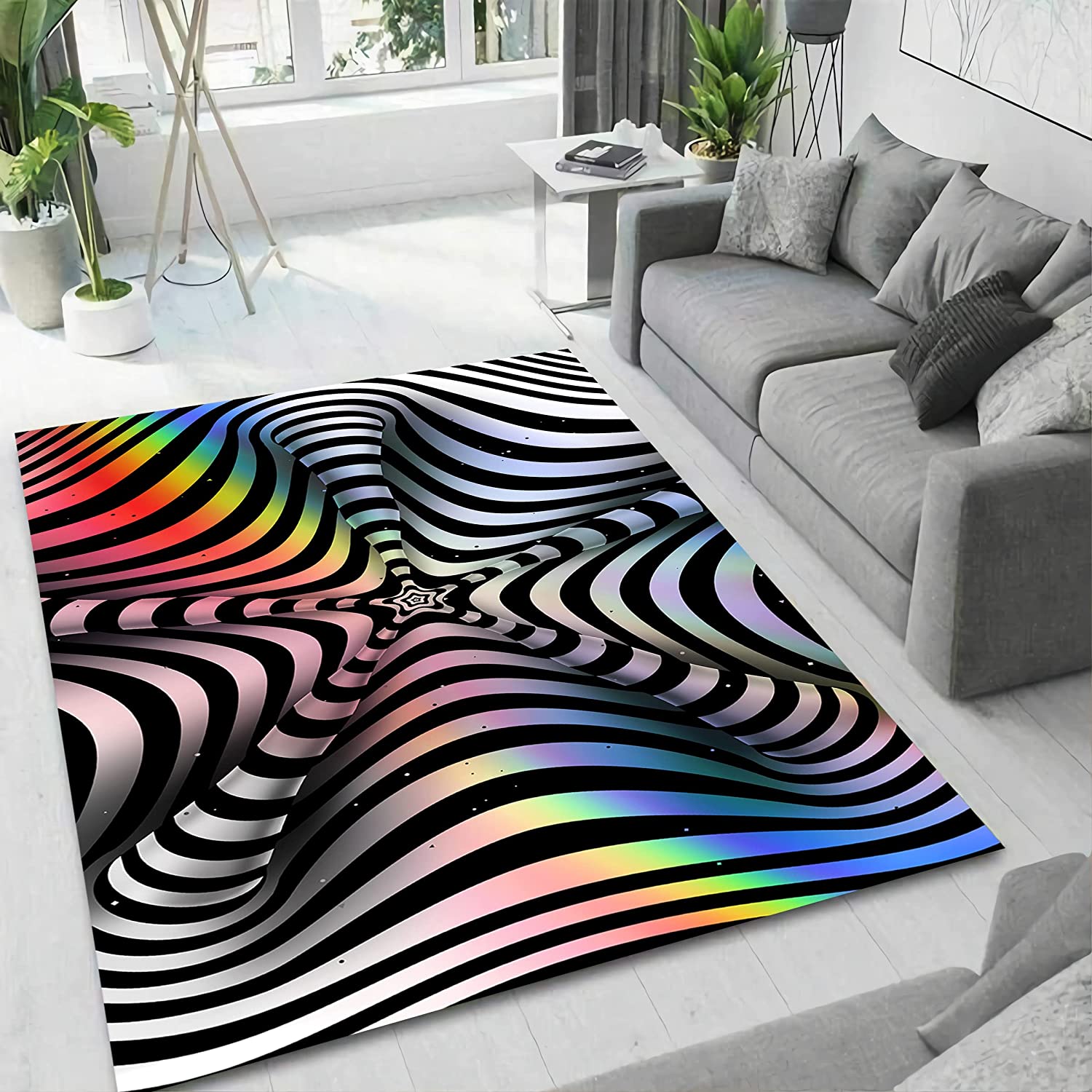 Spiral Vortex Rug - Black and White Custom Area Rug for Living Room or Bedroom