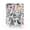 Spooky Art Shower Curtain | Halloween Bathroom Decor, Design, Skull Pumpkin Flower Art, Spider Halloween Print