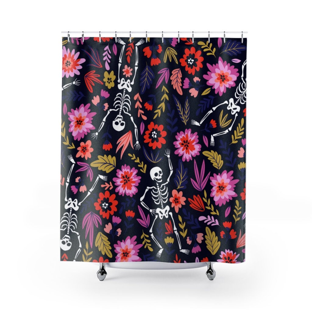 Spooky Skull Flower Shower Curtain | Halloween Bathroom Decor, Design, Skull Flower Art, Halloween Print Gift Idea