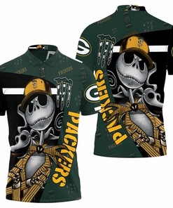 Sport Jack Skellington and Green Bay Packers Logo on All Over Print 3D Polo Shirt