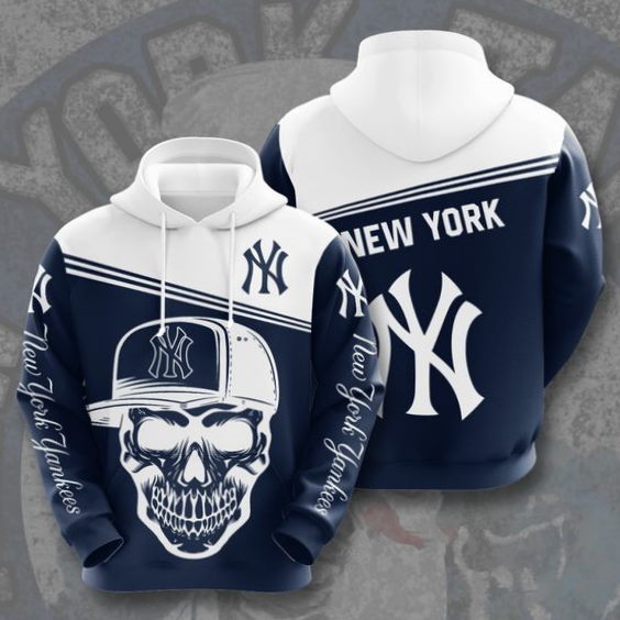 Sports Baseball Mlb New York Yankees Usa Skull All Over Print Hoodie