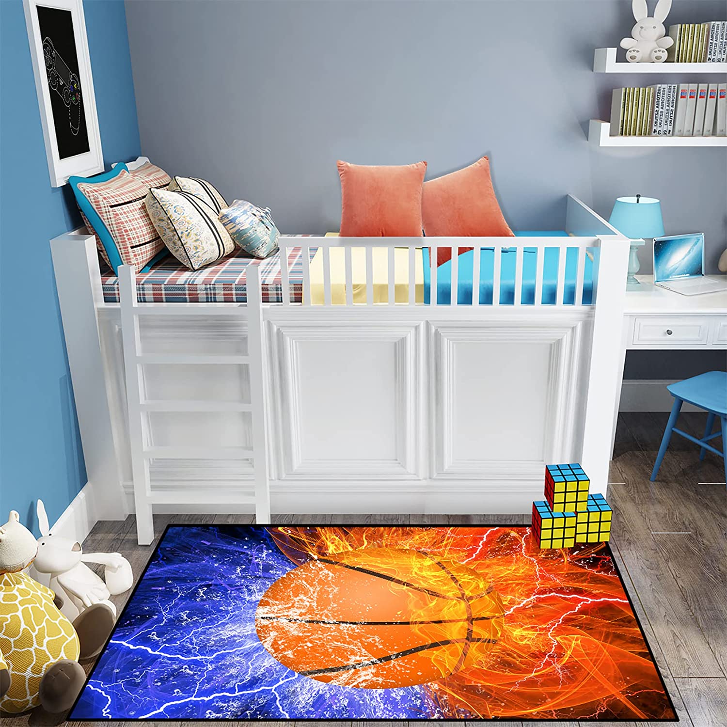 Sports Hipster Basketball Ball Rug for Boys Room - Unique Basketball Room Decor for Living Room or Bedroom - Image 4