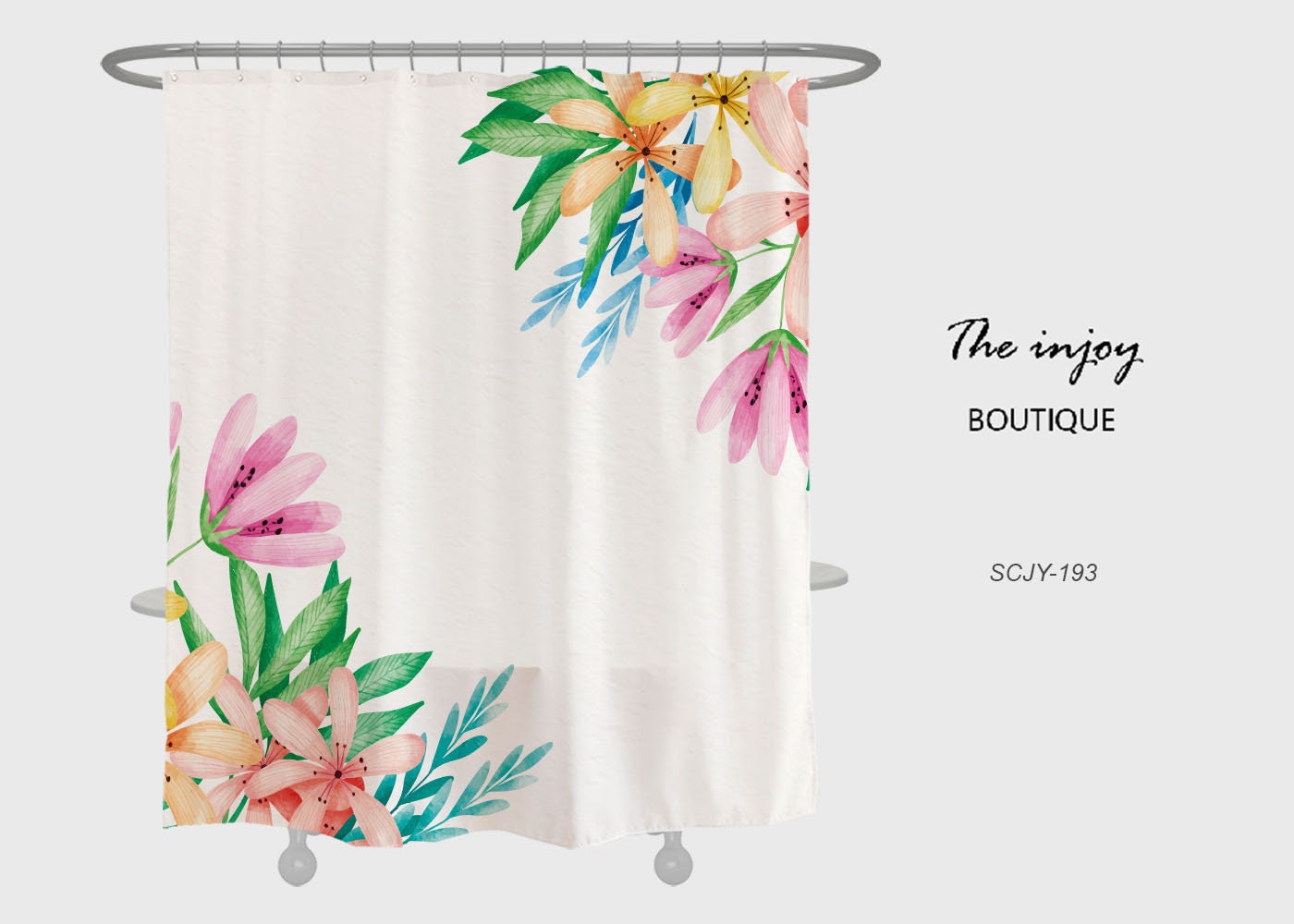Spring Flowers Shower Curtain, Customizable Size, Plant Floral Bathroom Decor