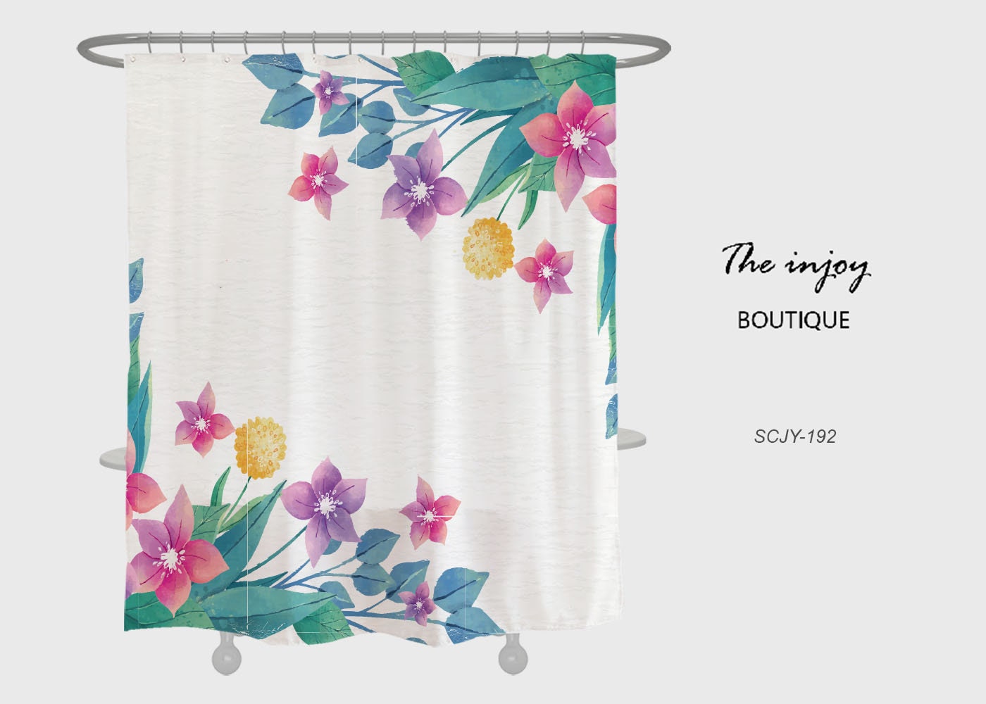 Spring Flowers Shower Curtain, Customizable Size, Plant Floral Bathroom Decor