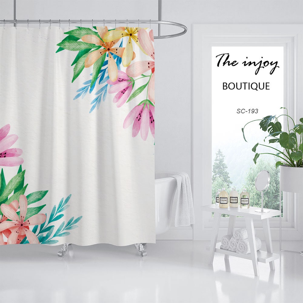Spring Flowers Shower Curtain, Customizable Size, Plant Floral Bathroom Decor - Image 2