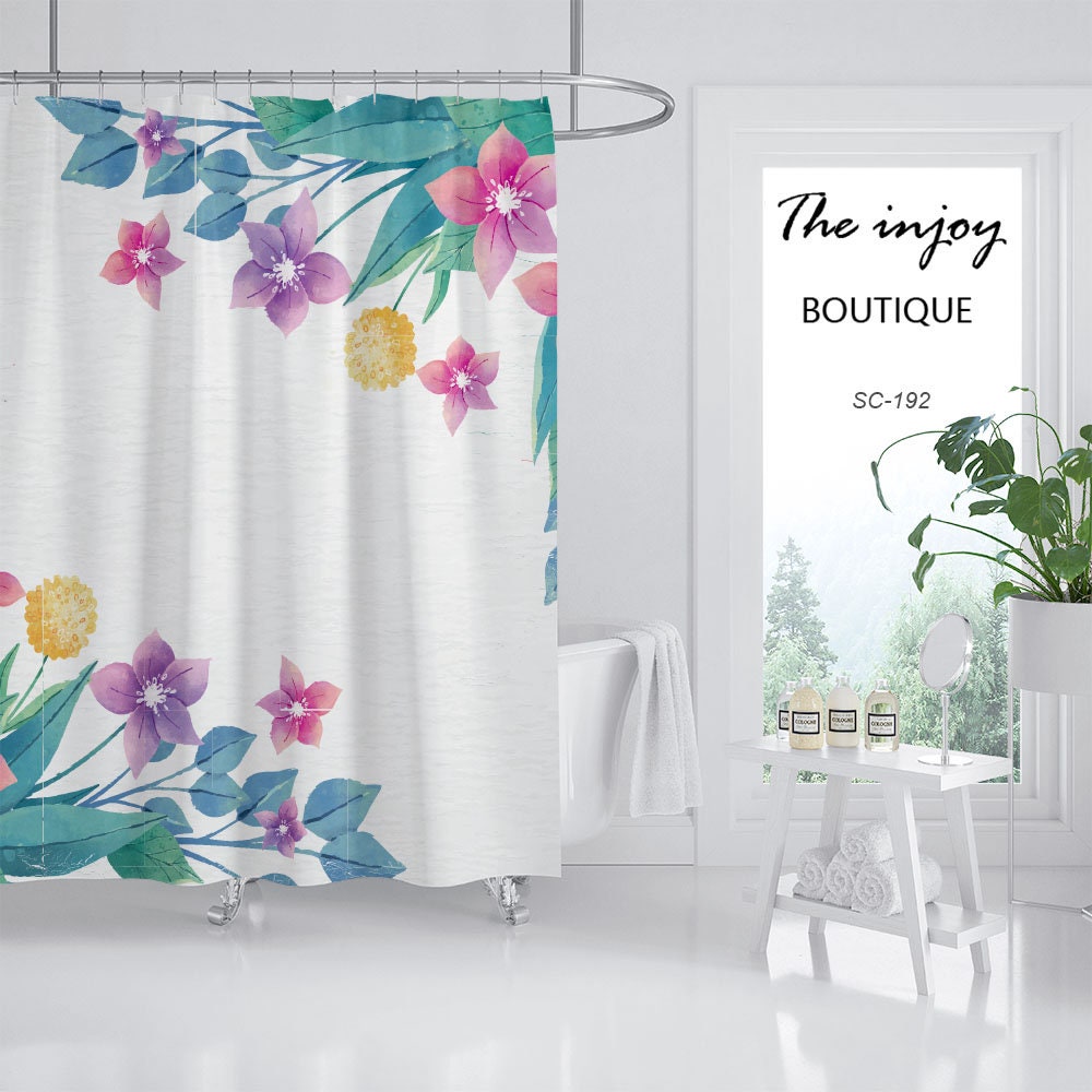 Spring Flowers Shower Curtain, Customizable Size, Plant Floral Bathroom Decor - Image 2
