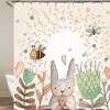 Spring Garden Shower Curtain | Santa Rabbit | Bee Butterfly Tulip Flower Home Bath Decor