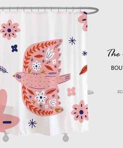 Spring Pink Bird Shower Curtain, Flower Waterproof & Washable Curtain for Bath