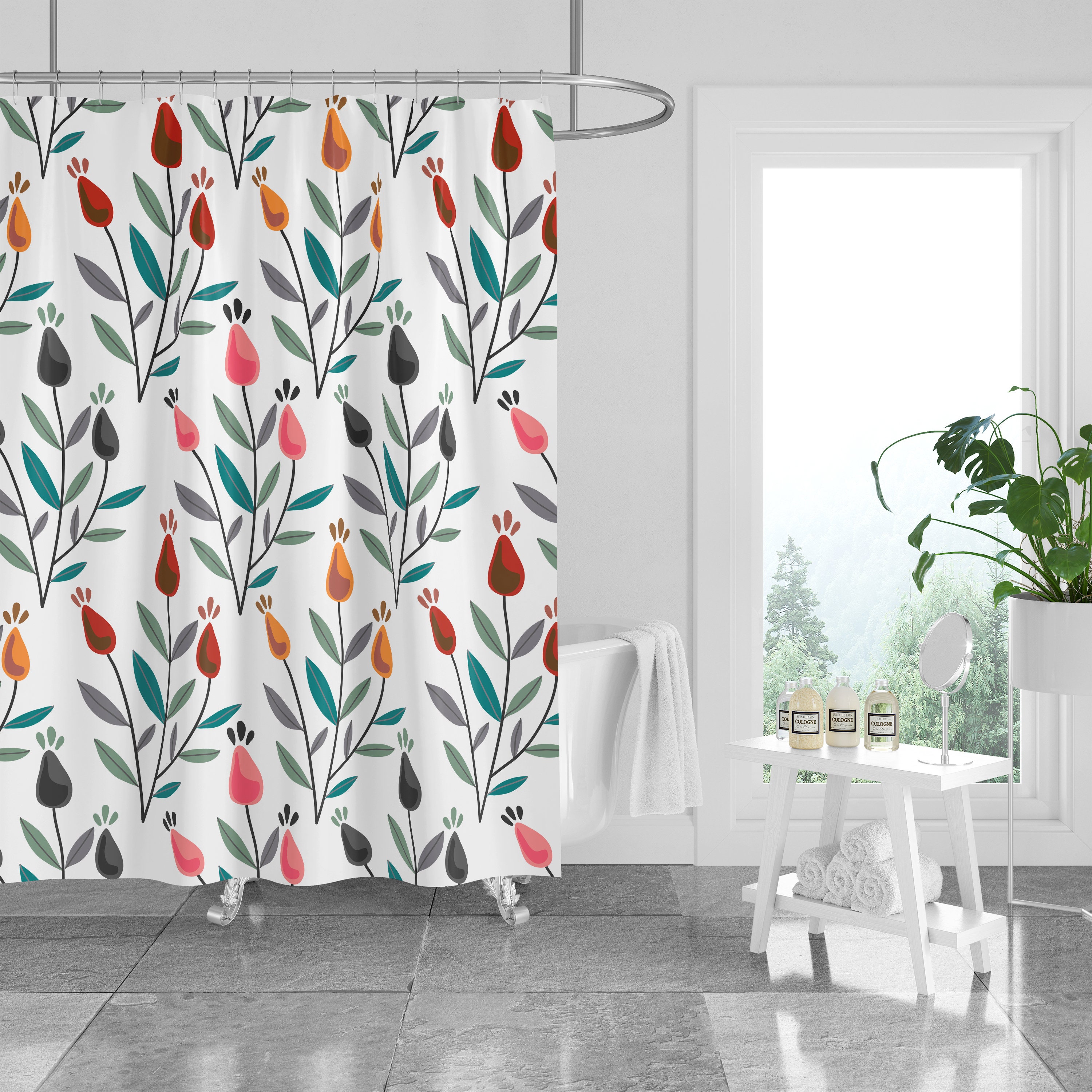Spring Tulips Shower Curtain Set with Optional Towels and Mat