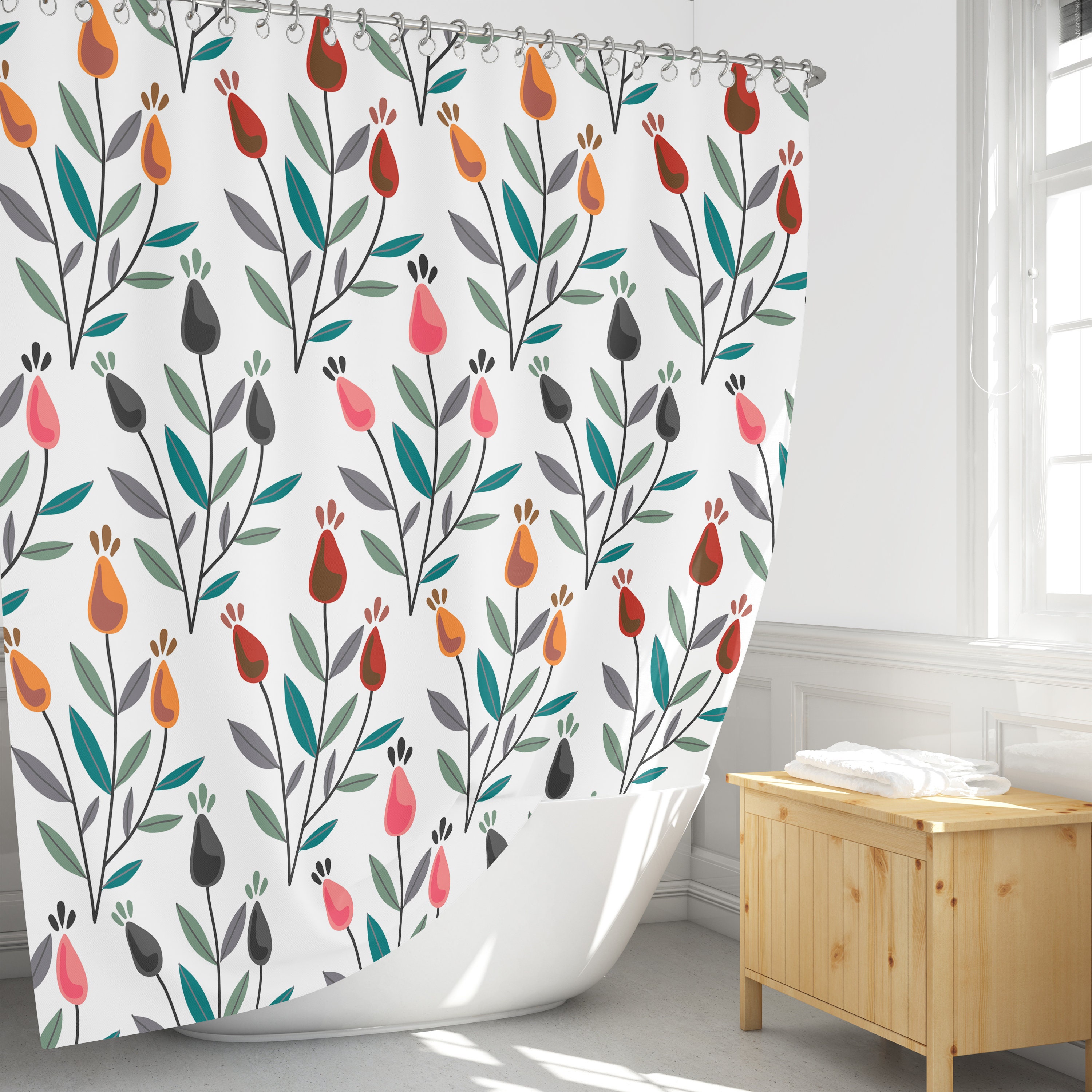 Spring Tulips Shower Curtain Set with Optional Towels and Mat - Image 3