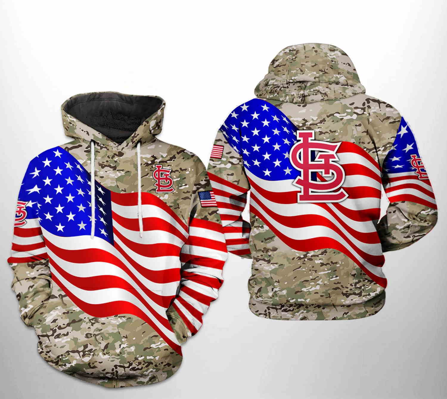 St. Louis Cardinals All Over Print US Flag Camo Veteran 3D Hoodie