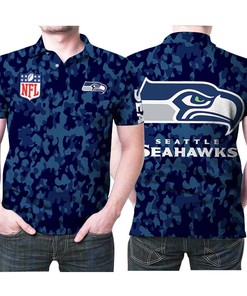 Stand Out In The Crowd In This Seattle Seahawks Blue Camo Pattern 3D All Over Print Polo Shirt