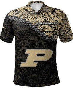 Stand Out in Style with the NCAA Purdue Boilermakers Gold and Black Polynesian Polo Shirt with Breathable Fabric