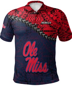 Stand Out with the NCAA Ole Miss Rebels Red and Blue Grunge Polynesian Polo Shirt with Breathable Fabric