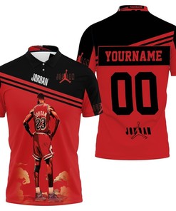 Stand Strong with NBA Chicago Bulls Red Black Standings Michael Jordan 23 Polo Shirt