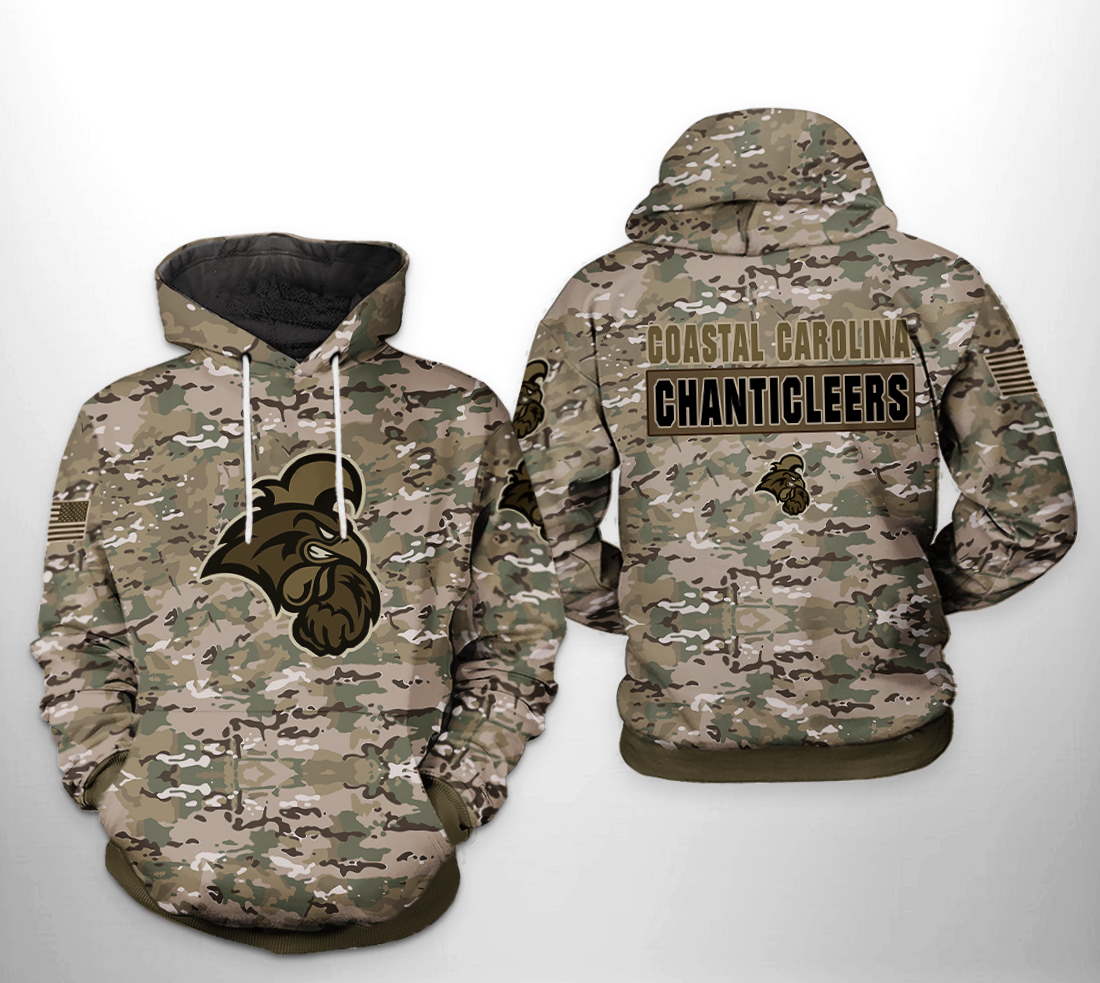 Stand out from the Crowd with Coastal Carolina Chanticleers NCAA Camo Veteran 3D Hoodie