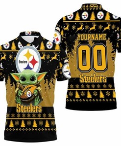 Stand out in a crowd with our Personalized Baby Yoda Hugs Pittsburgh Steelers Ugly Sweater 3D All Over Print Polo Shirt.