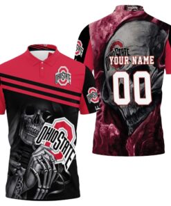 Stand out with this Personalized 3D All Over Print Polo Shirt featuring Ohio State Buckeyes Maiden Skull Fan design.