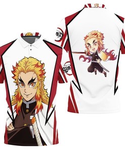 Standout with Rengoku Kyojuro Anime Kimetsu No Yaiba 3D All Over Print Polo Shirt with 3D Printed Design