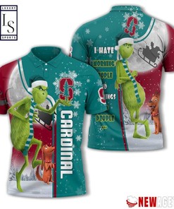 Stanford Cardinal Grinch Steals Christmas with All Over Print Polo Shirt