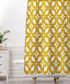 Starburst Gold Vintage Shower Curtain, Mid Century Modern Shower Curtain, Geometric Bathroom Decor