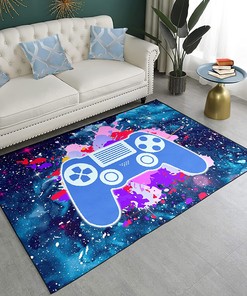 Starry Sky Galaxy Gamer Theme Printed Carpet - Non-Slip Sofa Floor Rug for Kids Room