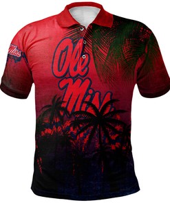 Stay Cool in Warm Weather with the NCAA Ole Miss Rebels Coconut Tree Tropical Grunge Polo Shirt with Breathable Fabric