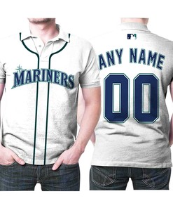 Stay Cool with Seattle Mariners 00 Any Name Majestic White Jersey Polo Shirt in 3D