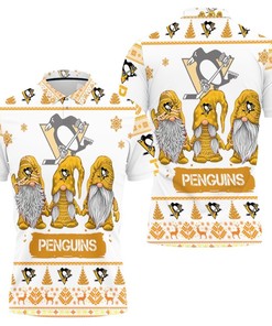 Stay Festive All Season Long with Pittsburgh Penguins Christmas Gnomes on a 3D Polo Shirt with All-Over Print