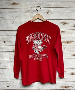 Stay Warm and Support the Badgers with a Y2K Bucky Uw Madison Badgers Football Long Sleeve Shirt