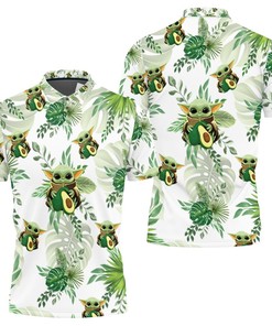 Stay cool and stylish in our Breathable Fabric Baby Yoda Hugging Avocadoes Polo Shirt