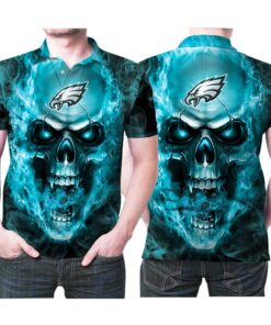 Stay cool and stylish with this Philadelphia Eagles Blue Vapor Skull 3D All Over Print Polo Shirt.