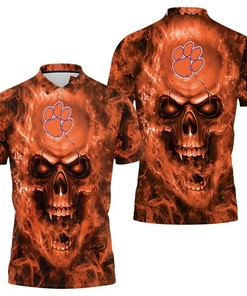 Stay stylish and comfortable with our Clemson Tigers NCAA fans skull polo shirt
