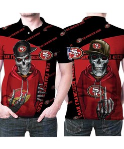 Stay stylish with the San Francisco 49ers Hip Hop Skull Snapback Logo 3D All Over Print Polo Shirt
