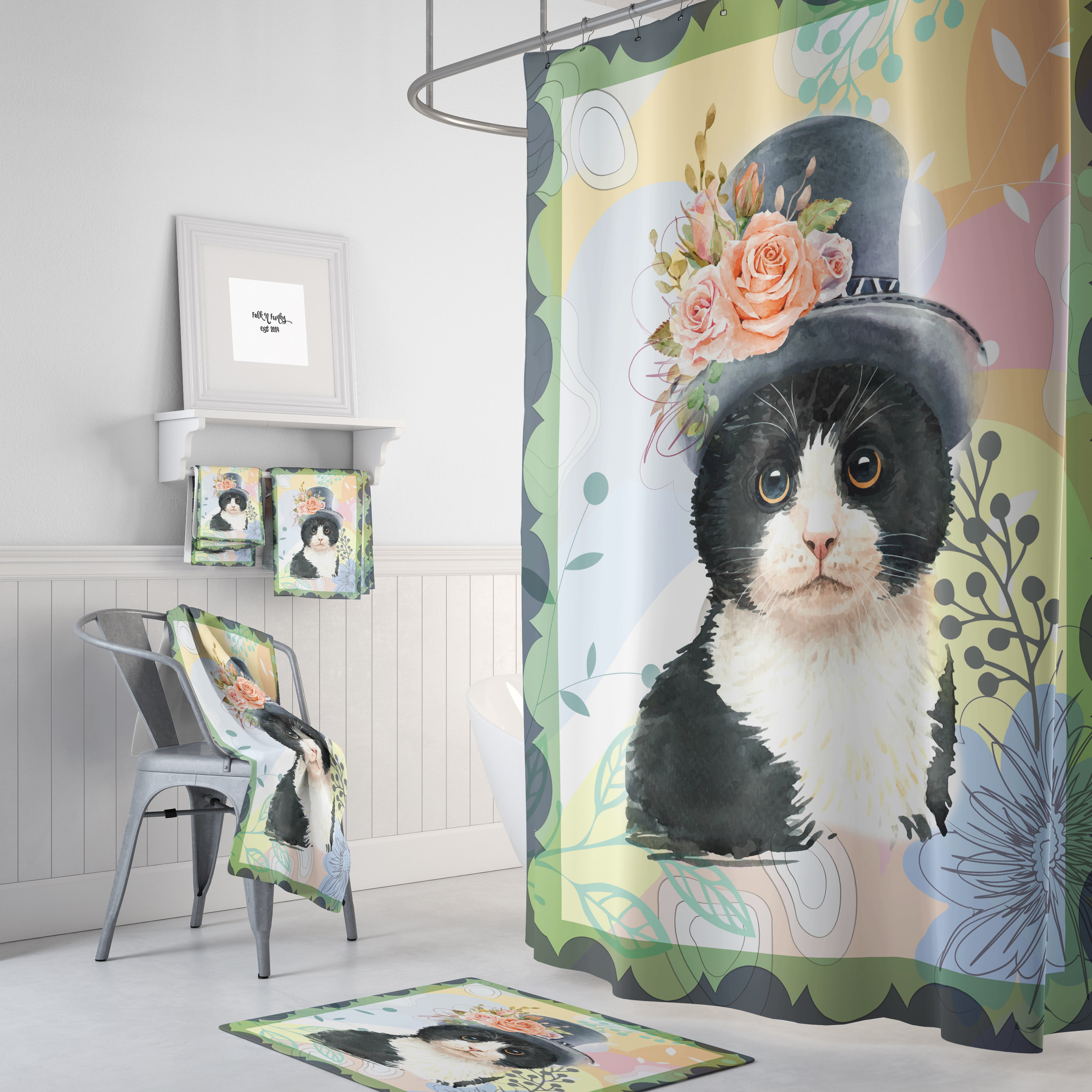 Steampunk Cat Bathroom Decor Shower Curtain, Unique Shower Curtain for Cat Lovers