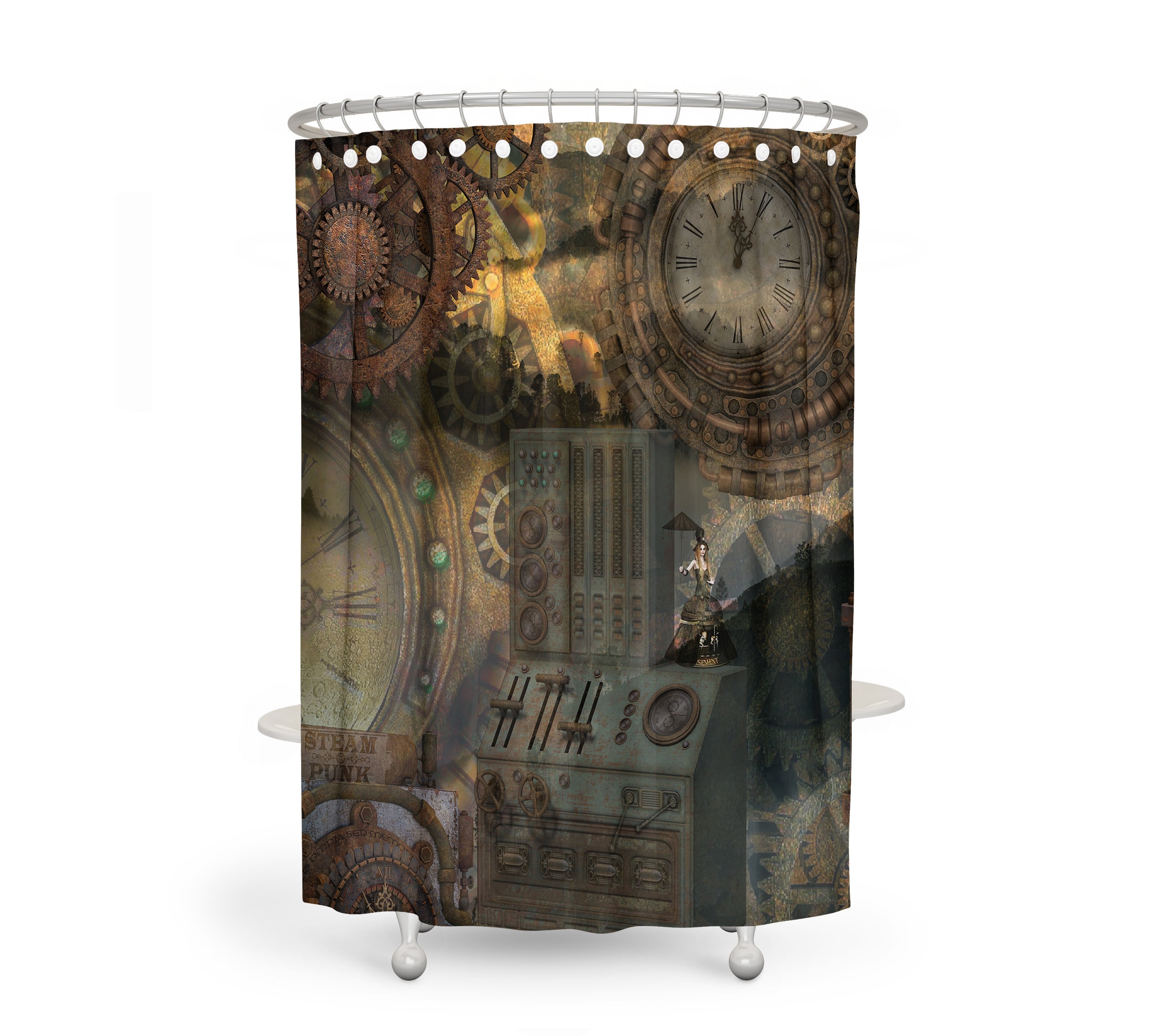 Steampunk Industrial Shower Curtain Set with Unique Bath Accessories - Image 2