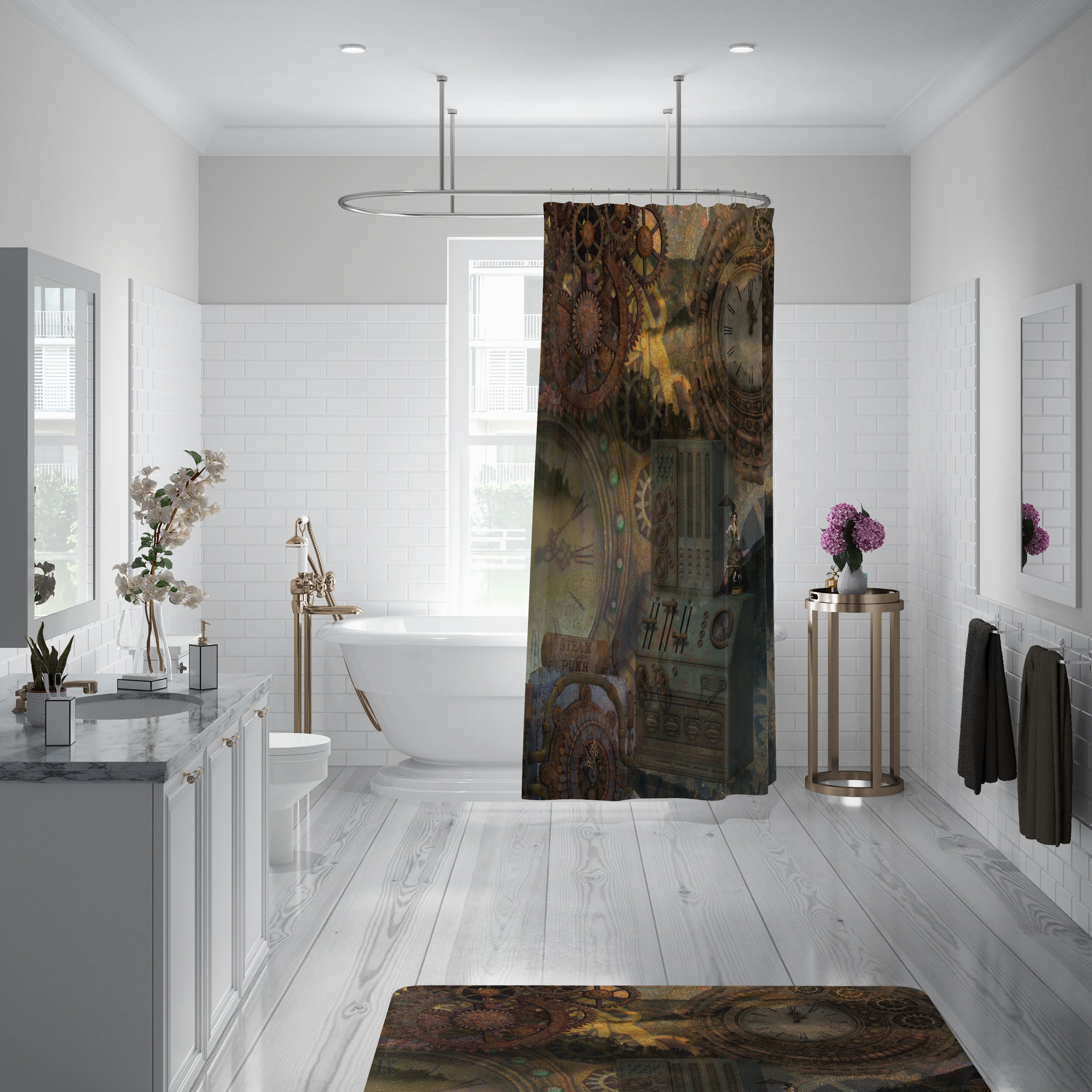 Steampunk Industrial Shower Curtain Set with Unique Bath Accessories - Image 3