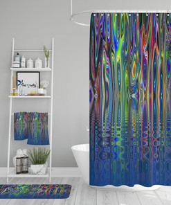 Stormy Boho Abstract Shower Curtain Bathroom Set with Optional Bath Mat and Towels
