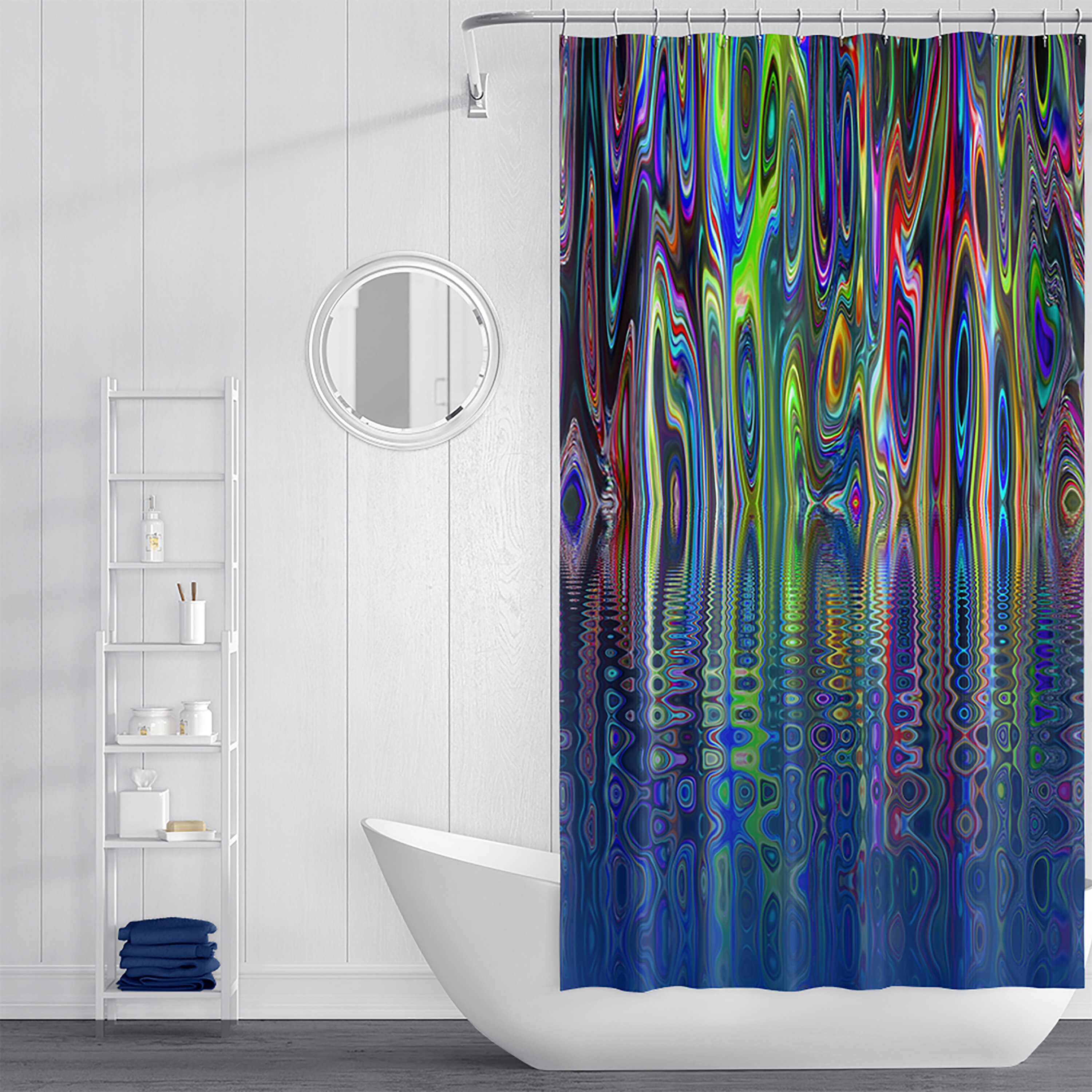 Stormy Boho Abstract Shower Curtain Bathroom Set with Optional Bath Mat and Towels - Image 2