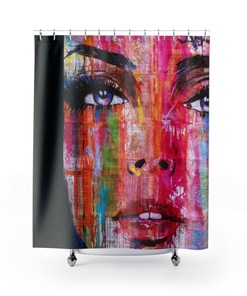 Street Art Shower Curtain, Original Woman's Face Artwork, Beautiful Bath Decor