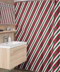 Striped Christmas Shower Curtain, Retro Bathroom Decor, Festive Tub Accessory