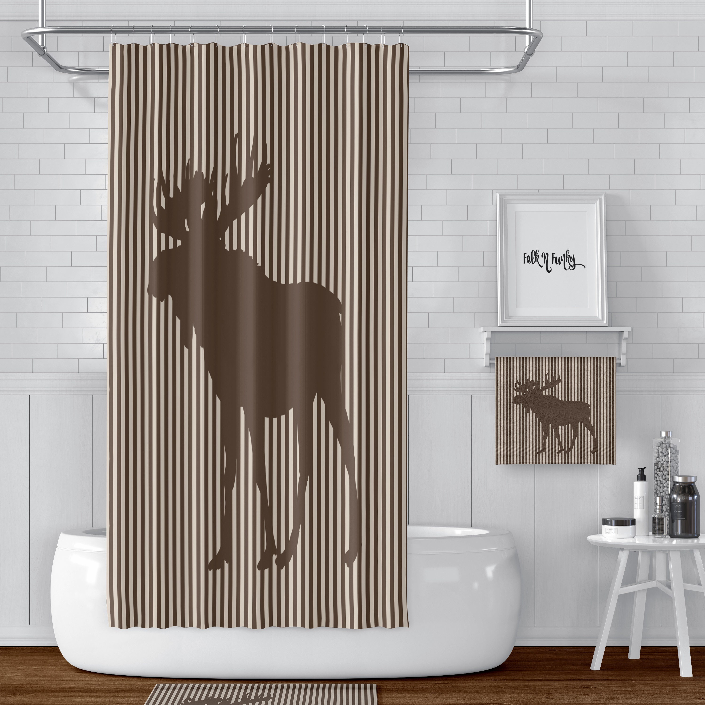 Striped Moose Shower Curtain with Rustic Bath Accessories - Image 2