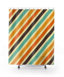 Striped Retro Shower Curtain, 60's 70's Hippie Bathroom Accessory, Tub Curtain