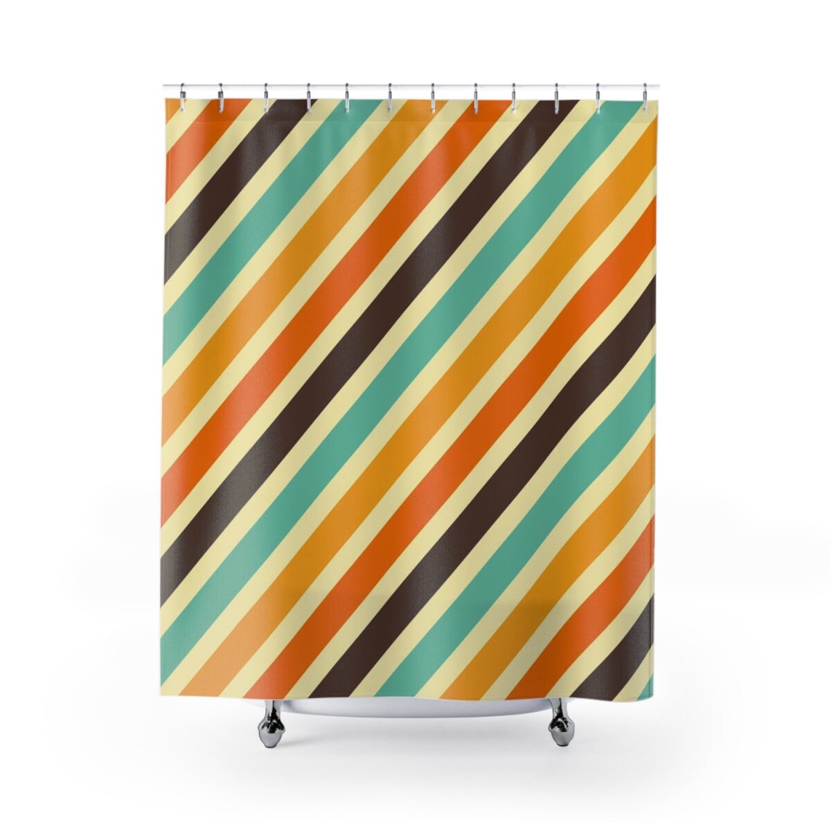 Striped Retro Shower Curtain, 60's 70's Hippie Bathroom Accessory, Tub Curtain