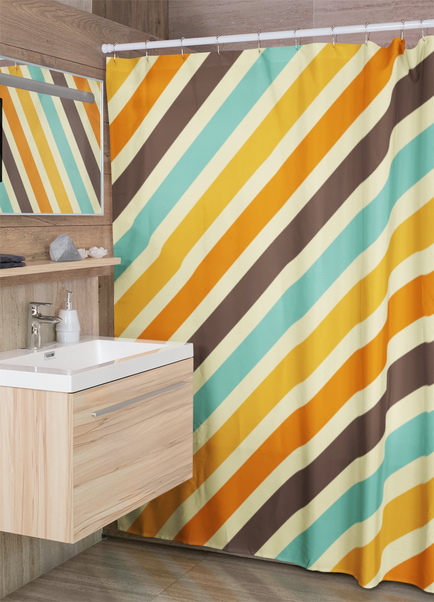 Striped Retro Shower Curtain, 60's 70's Hippie Bathroom Accessory, Tub Curtain - Image 3