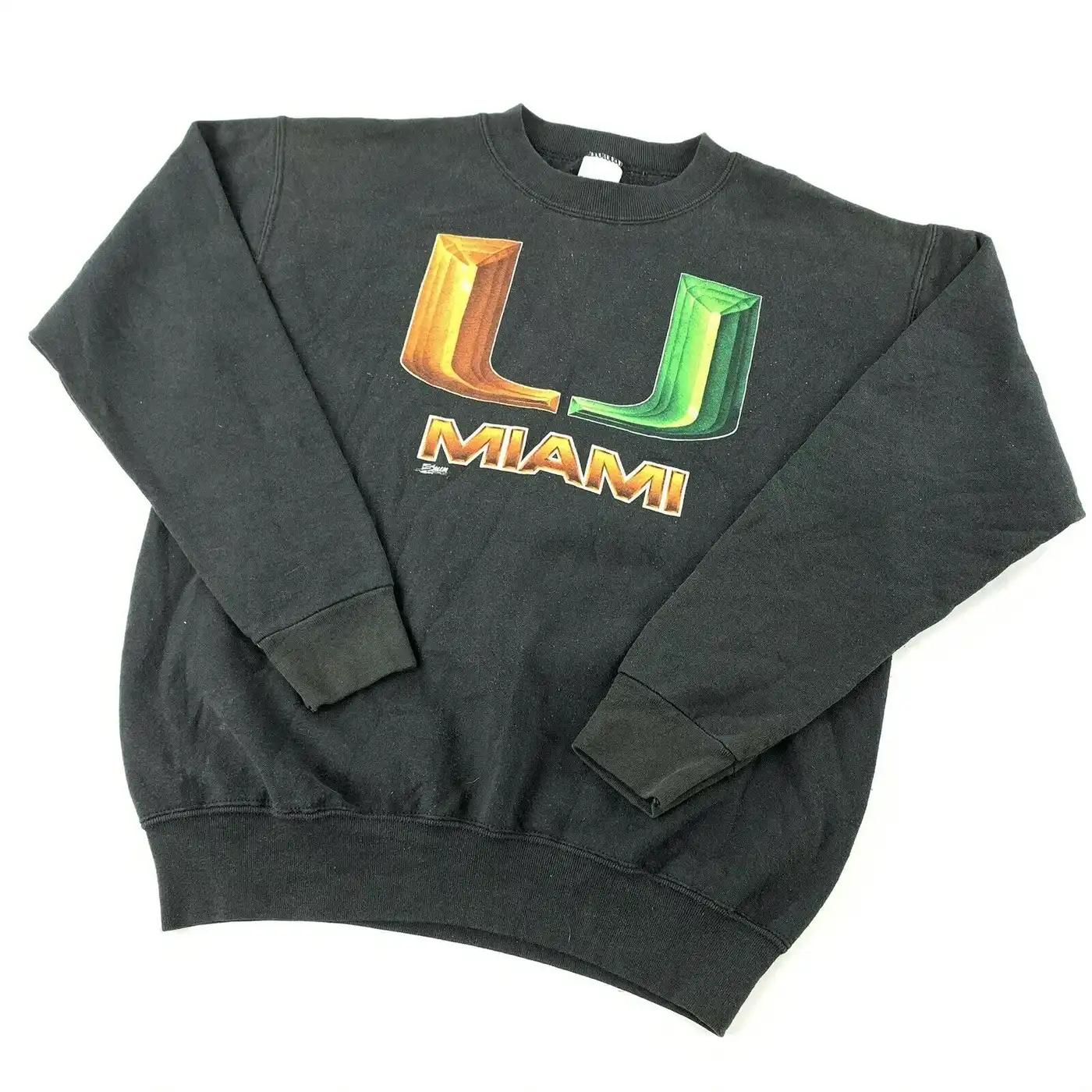 Style 90S University Of Miami Crewneck Black Chest Print T-Shirt, Sweatshirt, And Pullover Hoodie Reprinted