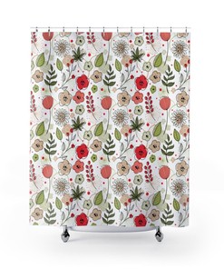 Stylish Botanical Poppies Shower Curtain with Keywords Unique Shower Curtains