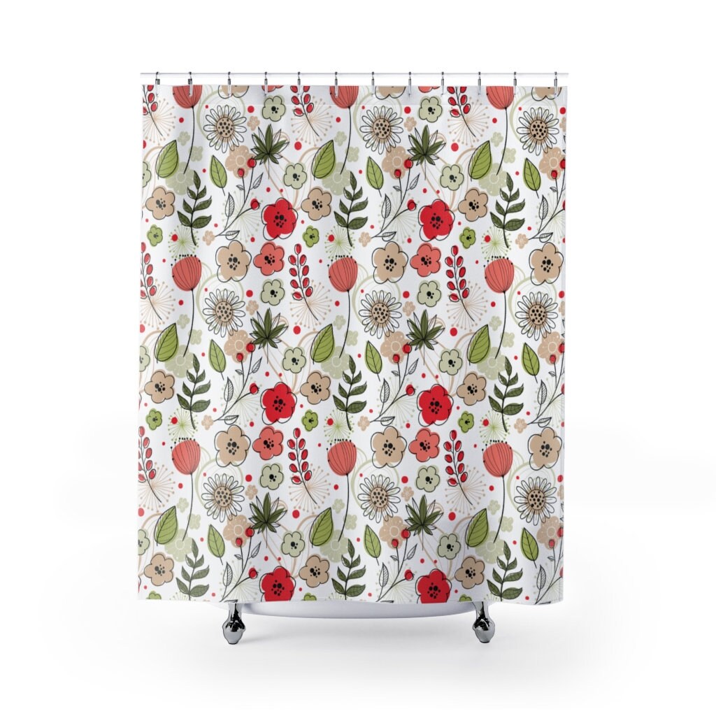 Stylish Botanical Poppies Shower Curtain with Keywords Unique Shower Curtains