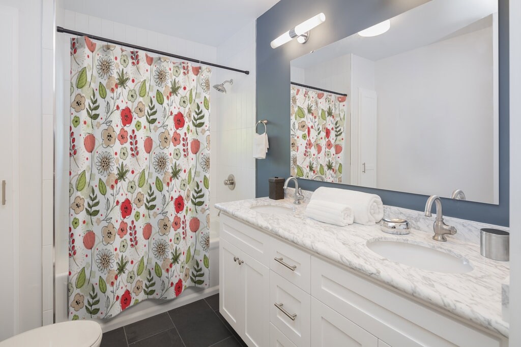 Stylish Botanical Poppies Shower Curtain with Keywords Unique Shower Curtains - Image 2
