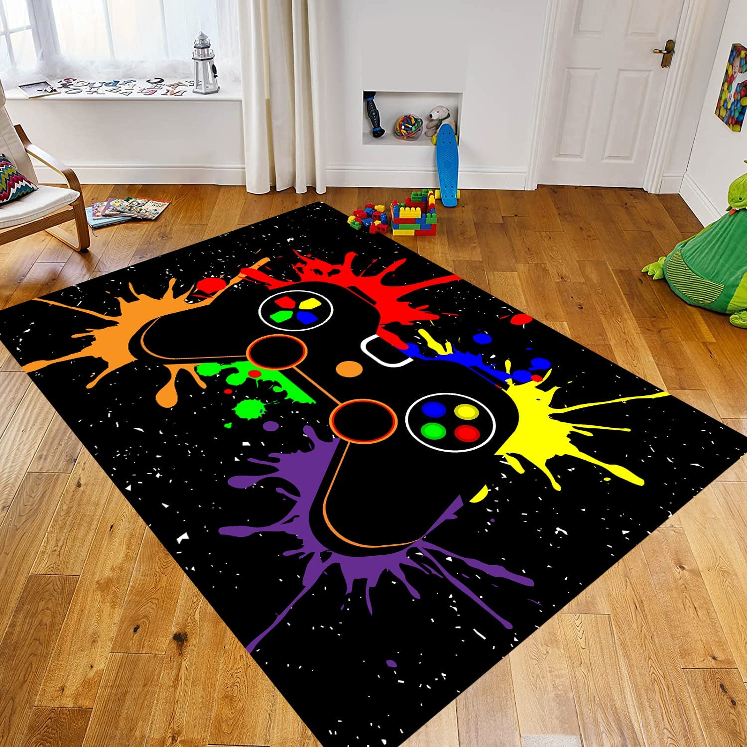 Stylish Gaming Video Game Controllers Gamer Area Rug for Home Decor with Game Room Rug Ideas